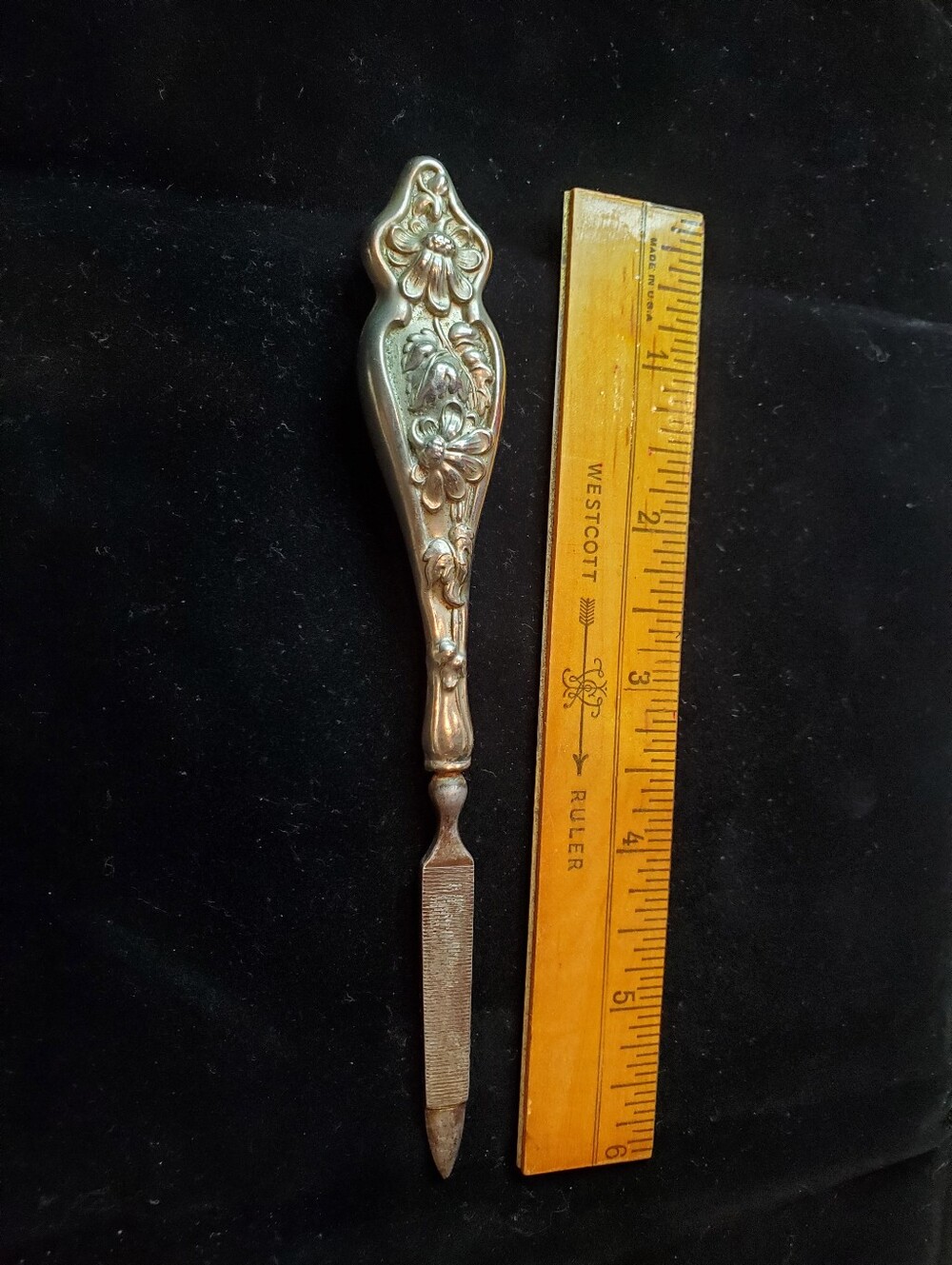 Antique Art Nouveau Sterling Silver Handle .925 6" Long Nail File Victorian